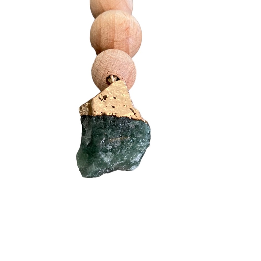 NWOT 14k Gold Leafing & Amazonite bag charm w/Wood Beads and Goldtone … - Picture 3 of 3
